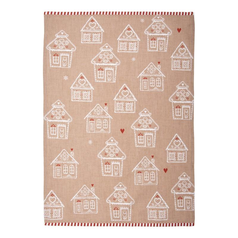 Clayre & Eef GBB42-1 Theedoek 50x70 Cm Bruin Katoen Gingerbread House Keukenhanddoek