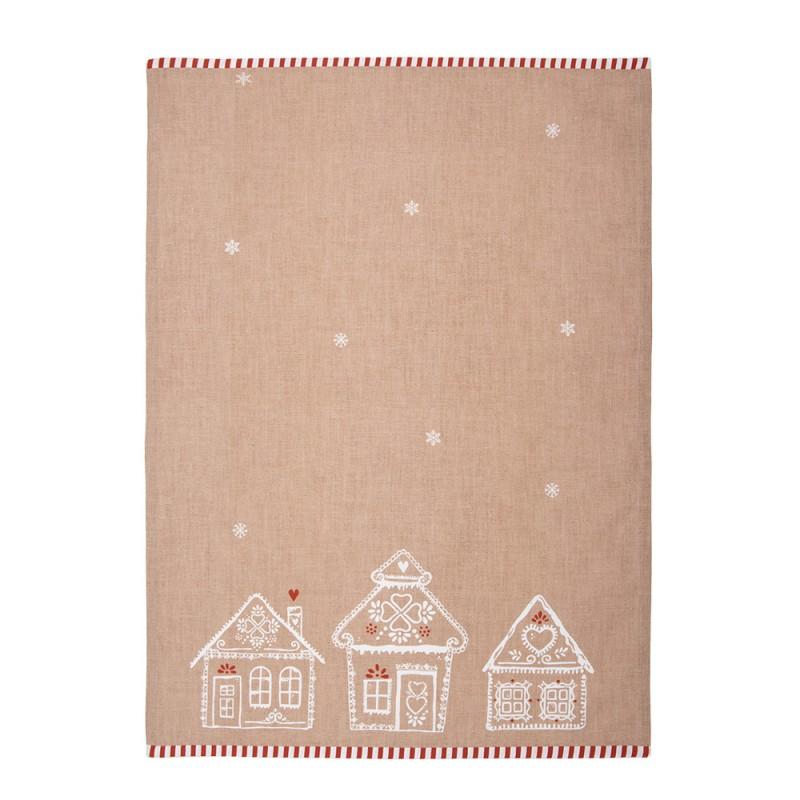 Clayre & Eef GBB42-2 Theedoek 50x70 Cm Bruin Katoen Gingerbread House Keukenhanddoek
