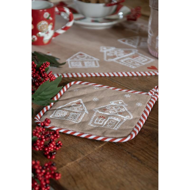 Clayre & Eef GBB45 Pannenlap 20x20 Cm Bruin Katoen Gingerbread House