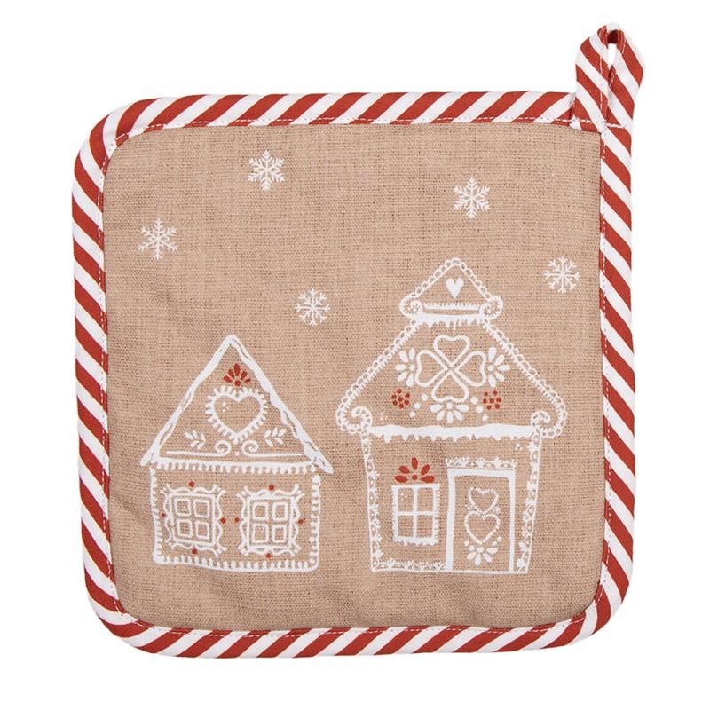 Clayre & Eef GBB45 Pannenlap 20x20 Cm Bruin Katoen Gingerbread House