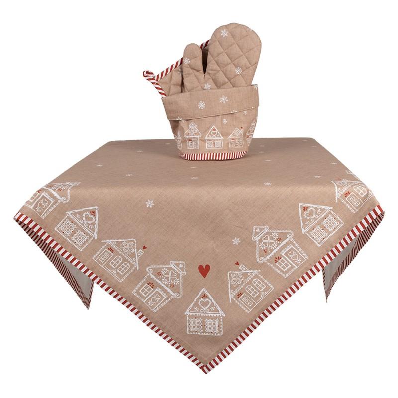 Clayre & Eef GBB50 Broodmand Ø 15x16 Cm Bruin Katoen Gingerbread House Rond