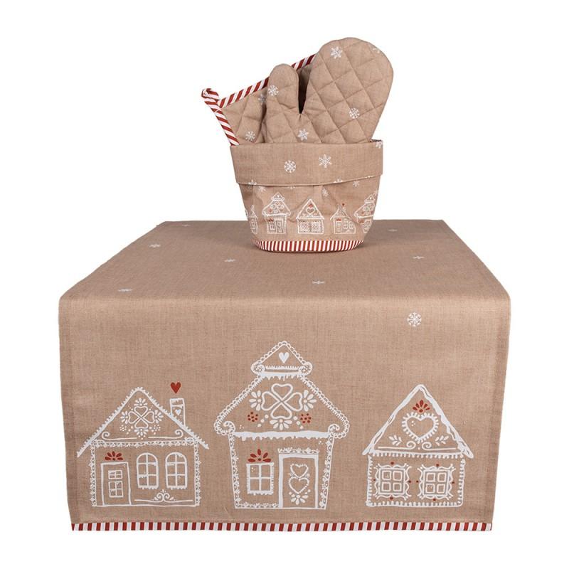 Clayre & Eef GBB64 Tafelloper 50x140 Cm Bruin Katoen Gingerbread House