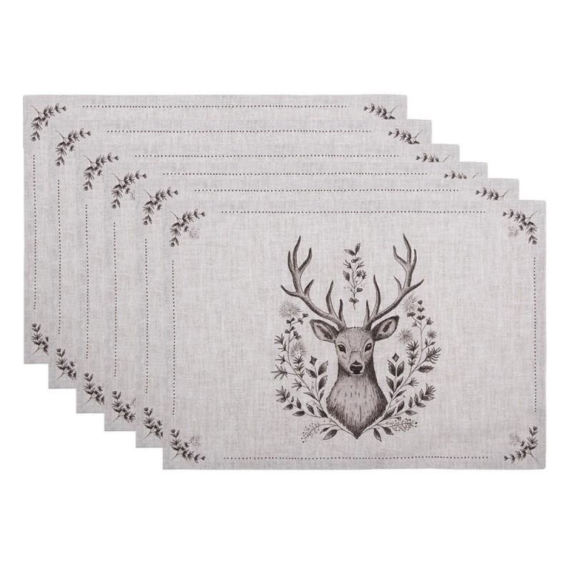 clayre & eef GTW40 Placemats Set van 6 48x33 cm Beige Katoen Hert