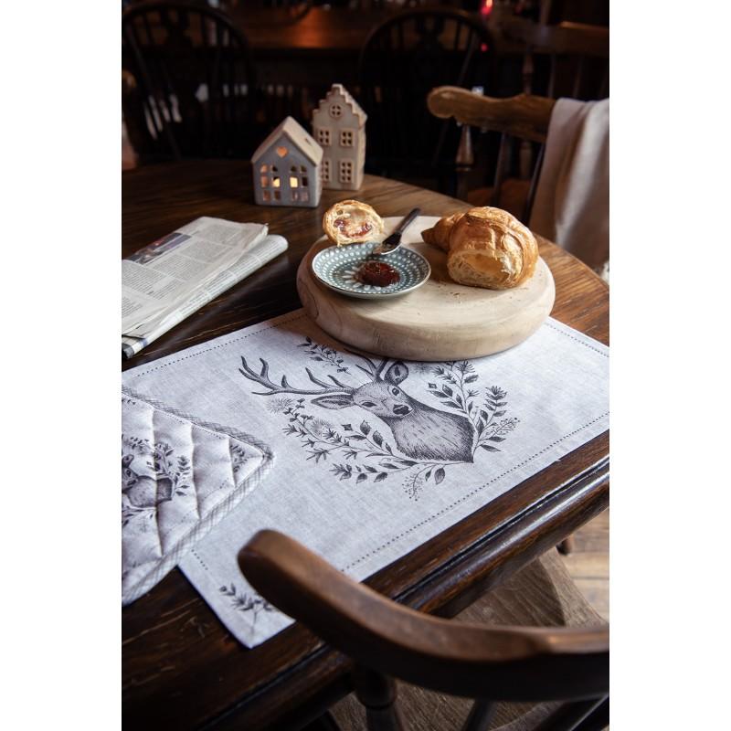 Clayre & Eef GTW48 Theedoek Ø 80 Cm Beige Katoen Hert Rond Keukenhanddoek