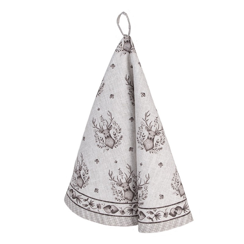 clayre & eef GTW48 Theedoek Ø 80 cm Beige Katoen Hert Rond Keukenhanddoek