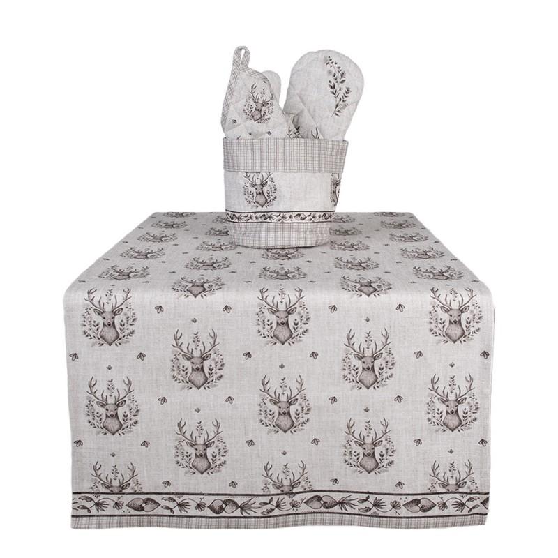 Clayre & Eef GTW64 Tafelloper 50x140 Cm Beige Katoen Hert Tafelkleed