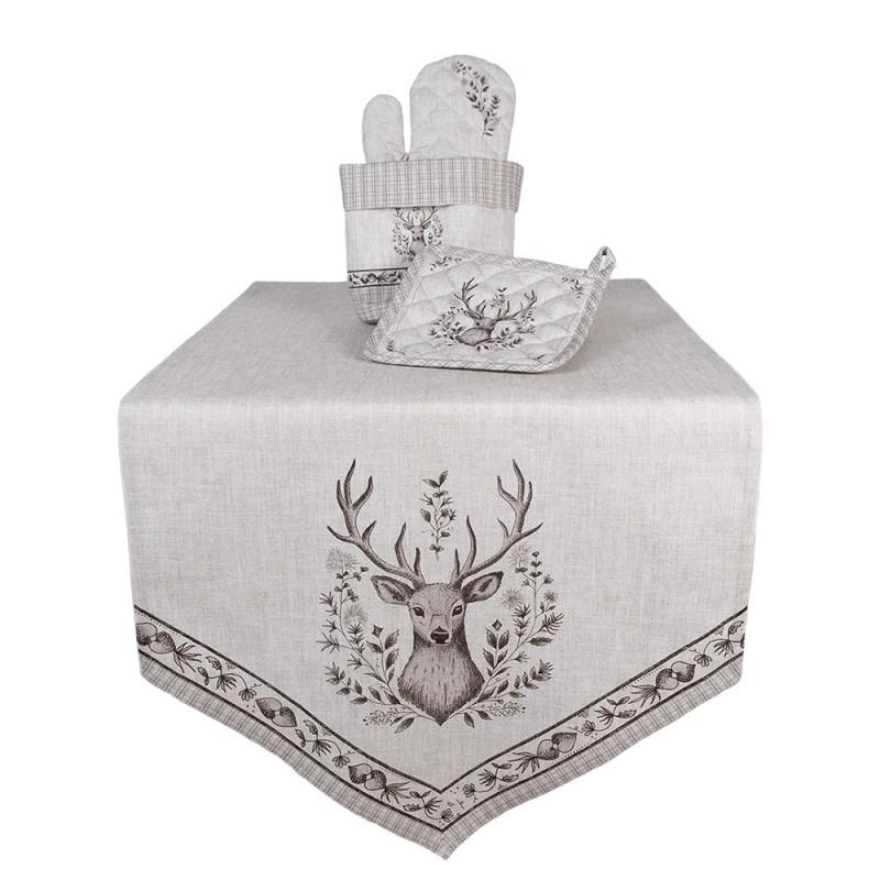 Clayre & Eef GTW65 Tafelloper 50x160 Cm Beige Katoen Hert Tafelkleed