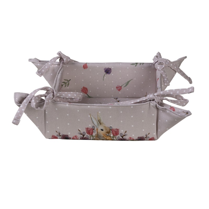 clayre & eef HBU47 Broodmand 35x35x8 cm Beige Roze Katoen Konijn Bloemen Cadeau Keuken