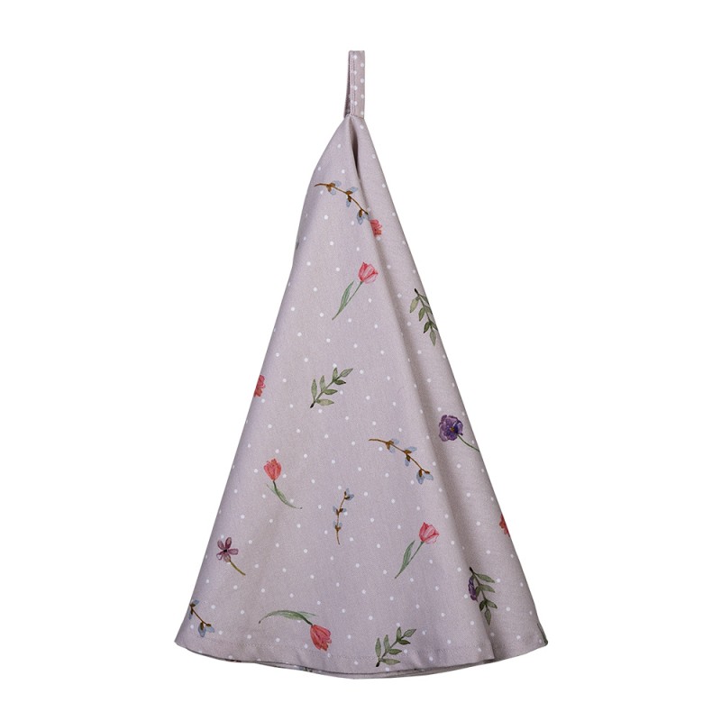 clayre & eef HBU48 Theedoek Ø 80 cm Beige Roze Katoen Bloemen Rond Vaatdoek