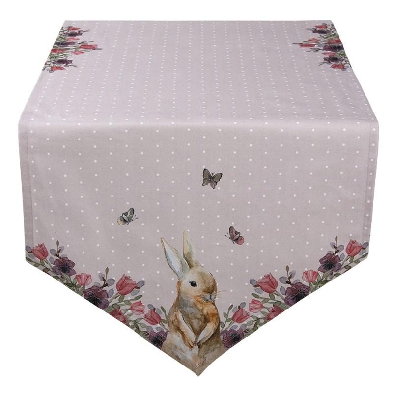 clayre & eef HBU65 Tafelloper 50x160 cm Beige Roze Katoen Konijn Bloemen Tafelkleed