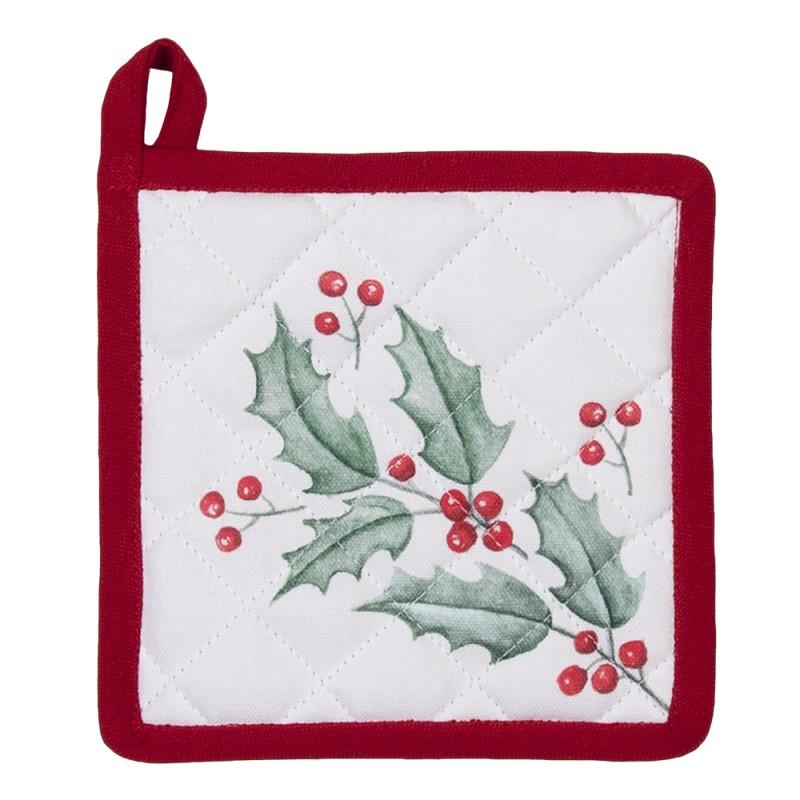 clayre & eef HCH45K Kind Pannenlap 16x16 cm Wit Rood Katoen Hert Hulstbladeren Moeder Dochter
