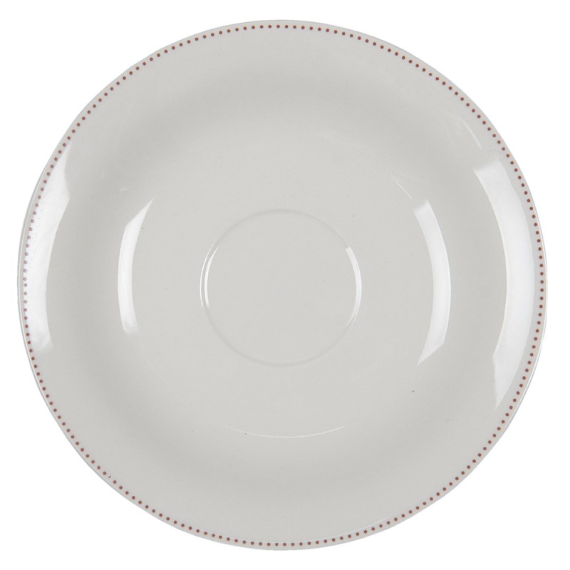 Clayre & Eef HCHKS Kop En Schotel 200 Ml Beige Groen Keramiek Hulstbladeren Servies