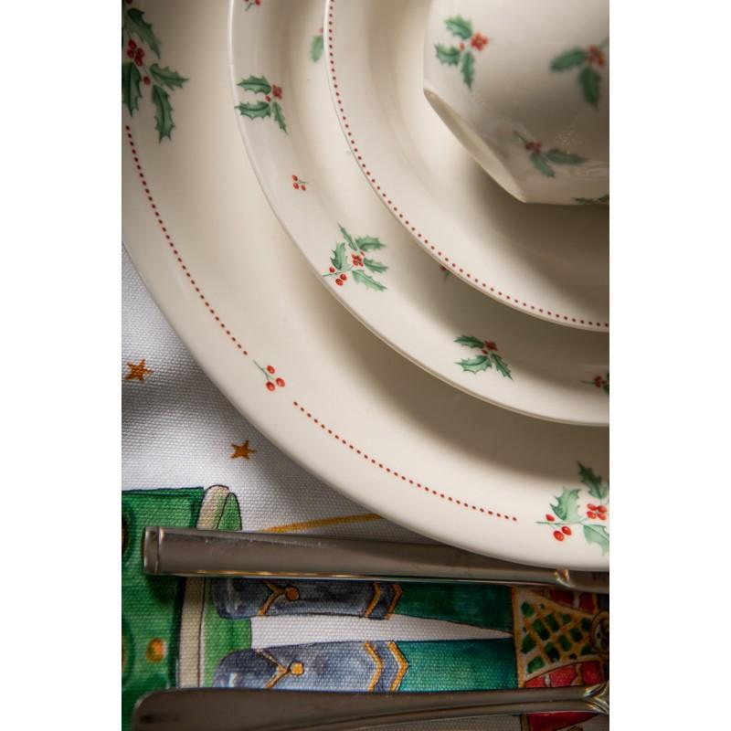 Clayre & Eef HCHKS Kop En Schotel 200 Ml Beige Groen Keramiek Hulstbladeren Servies