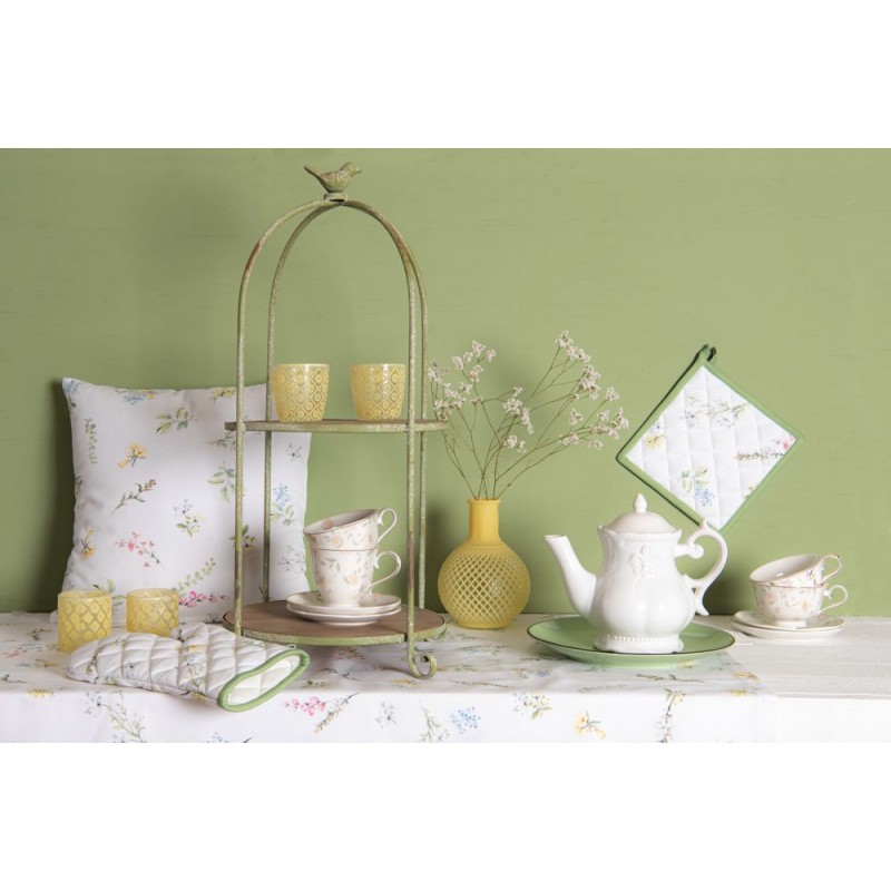 Clayre & Eef HFL47 Broodmand 35x35x8 Cm Wit Groen Katoen Broodmandje