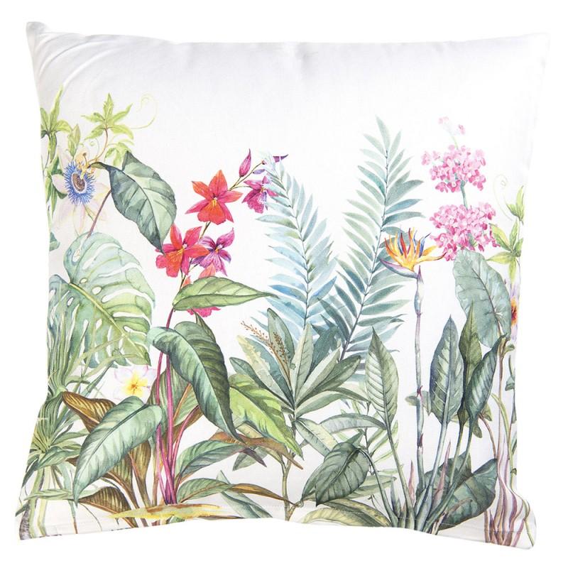 clayre & eef JUB21 Kussenhoes 40x40 cm Wit Groen Katoen Jungle Botanics Vierkant Sierkussenhoes
