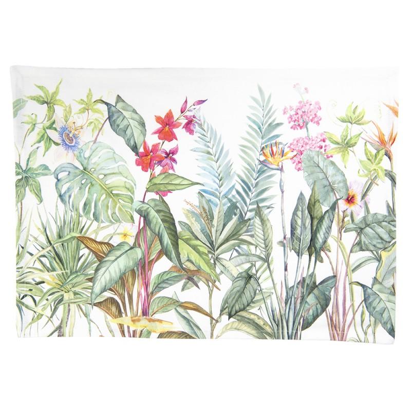 Clayre & Eef JUB40 Placemats Set Van 6 48x33 Cm Wit Groen Katoen Jungle Botanics Rechthoek Tafelmat