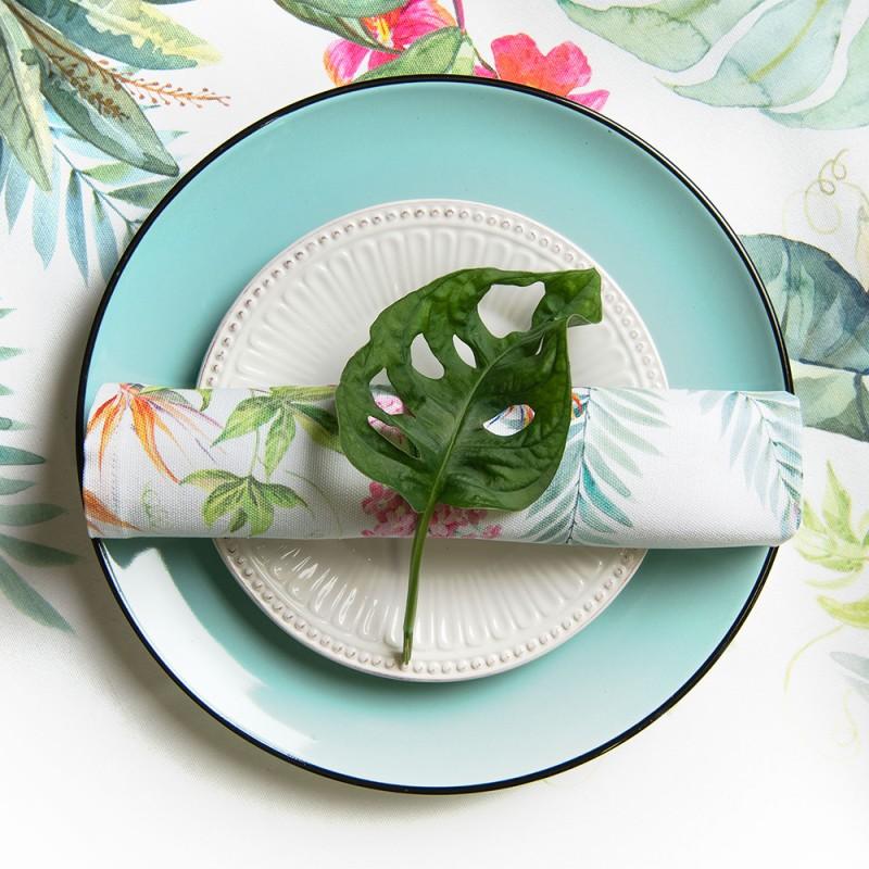 Clayre & Eef JUB40 Placemats Set Van 6 48x33 Cm Wit Groen Katoen Jungle Botanics Rechthoek Tafelmat