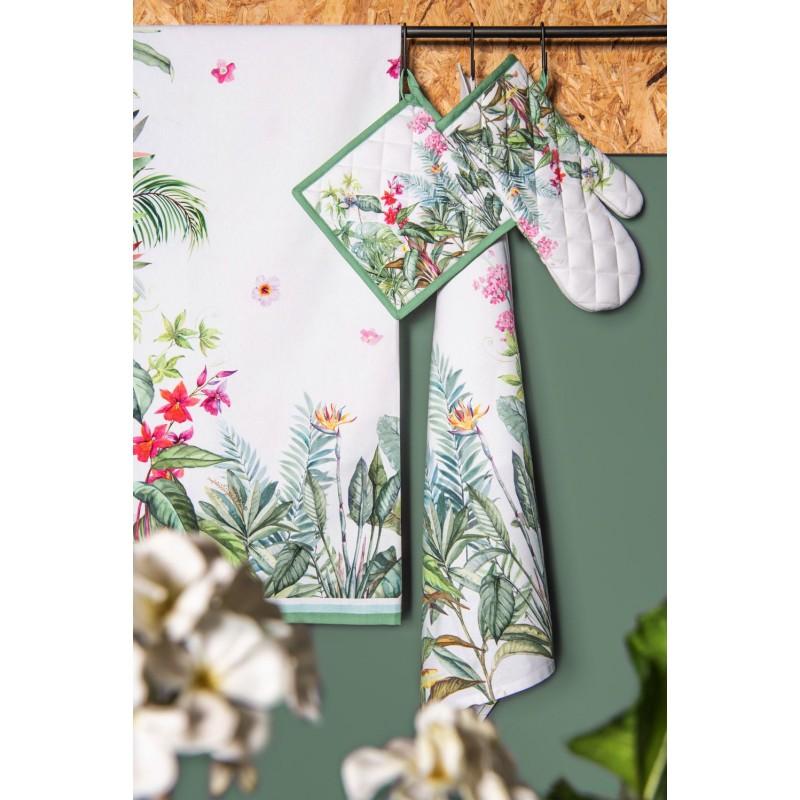 Clayre & Eef JUB40 Placemats Set Van 6 48x33 Cm Wit Groen Katoen Jungle Botanics Rechthoek Tafelmat