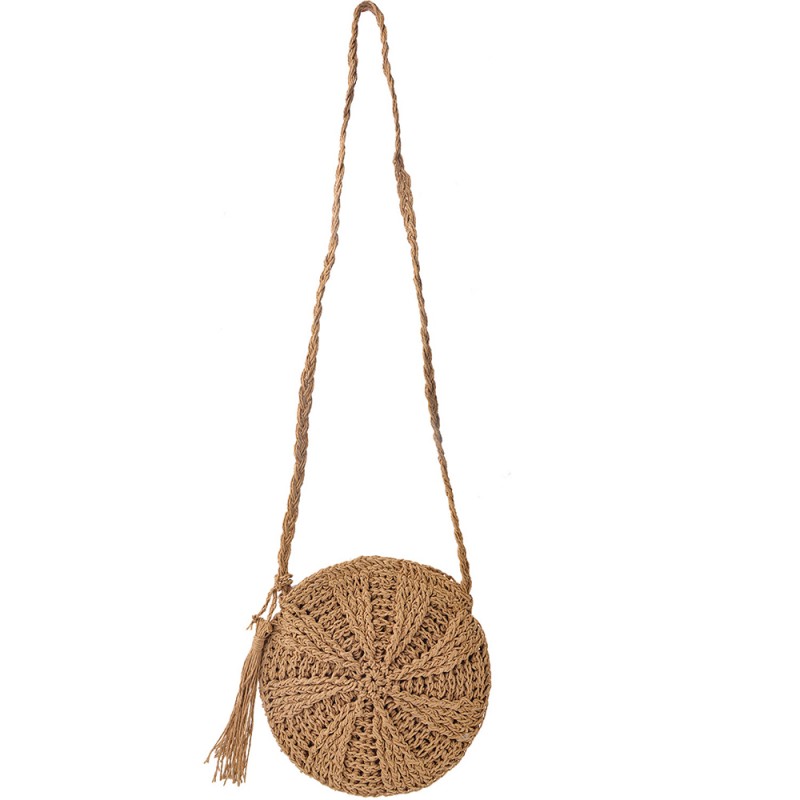 clayre & eef JZBG0170 Handtas Dames Ø 22 cm Beige Papierstro Rond Tas