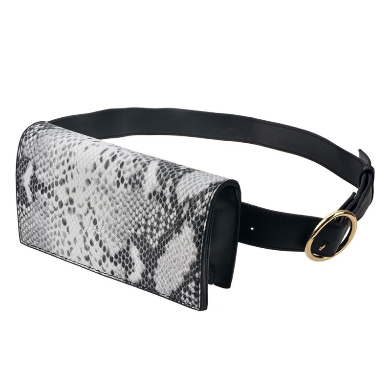 Clayre & Eef JZBG0176 Handtas Dames 18x10x5 Cm / Ø 13 Cm Zilverkleurig Kunstleer Slangenleer Rechthoek Tas