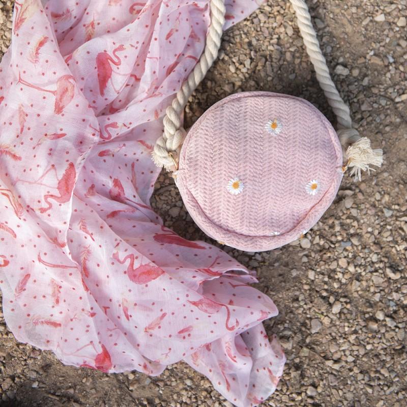 Clayre & Eef JZBG0258P Handtas Dames Ø 15 Cm Roze Polyester Bloemen Tas