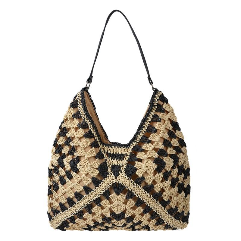 clayre & eef JZBG0297 Strandtas 38x40 cm Beige Zwart Synthetisch