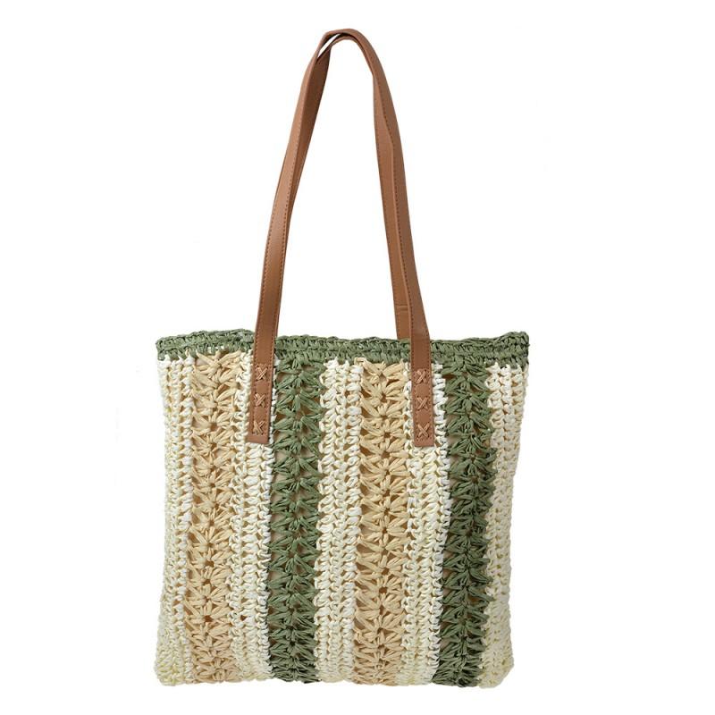 clayre & eef JZBG0303 Strandtas 36x40 cm Beige Groen Synthetisch
