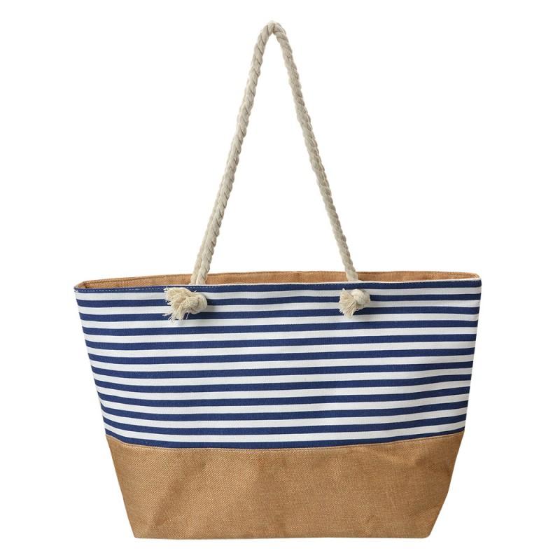 clayre & eef JZBG0318 Strandtas 55x36 cm Blauw Wit Synthetisch