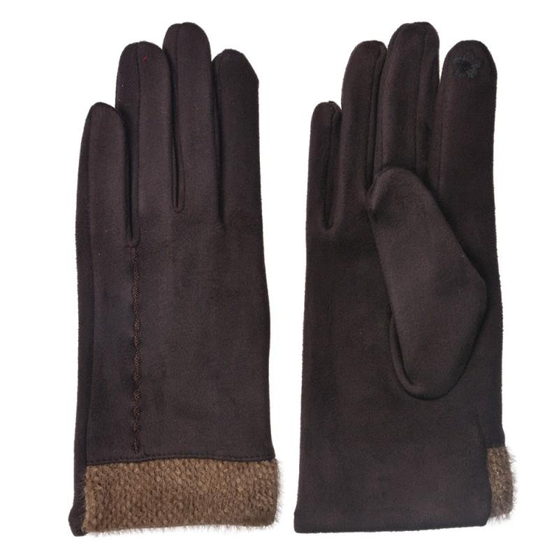 clayre & eef JZGL0035CH Handschoenen Winter 8x24 cm Bruin Polyester Handschoenen Dames