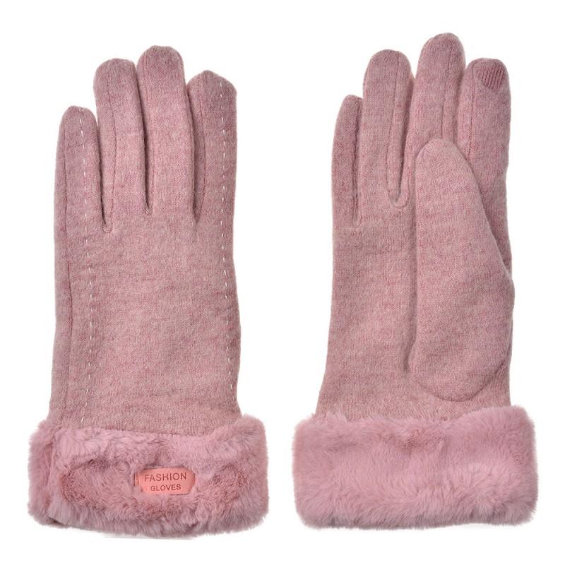 Clayre & Eef JZGL0090P Handschoenen Met Imitatiebont 9x23 Cm Roze Polyester