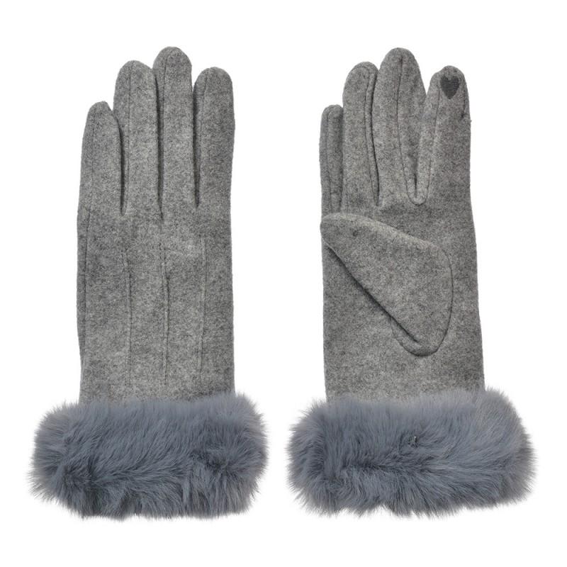 Clayre & Eef JZGL0112G Handschoenen Met Imitatiebont 9x23 Cm Grijs Polyester