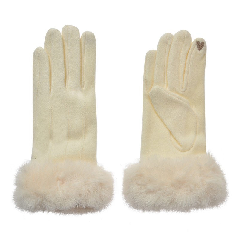 clayre & eef JZGL0112W Handschoenen met imitatiebont 9x23 cm Wit Polyester