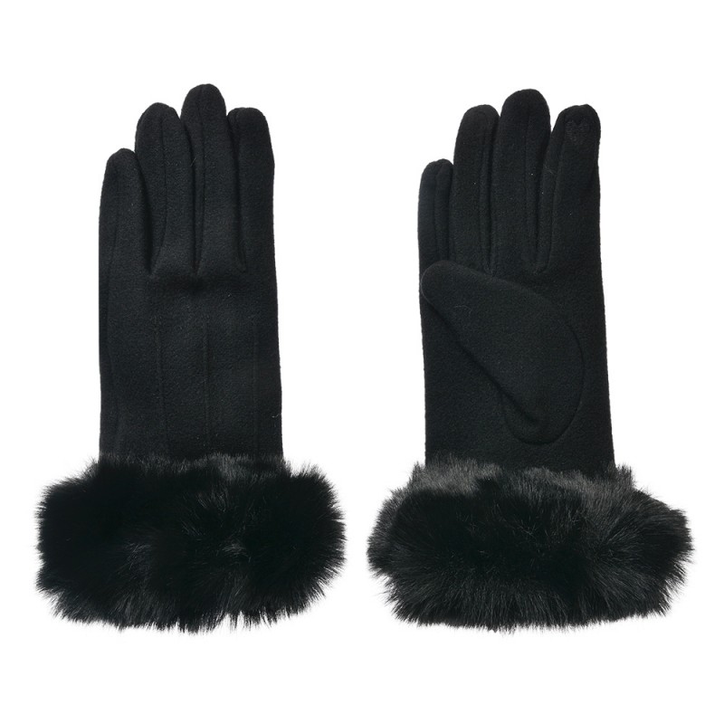 clayre & eef JZGL0112Z Handschoenen met imitatiebont 9x23 cm Zwart Polyester