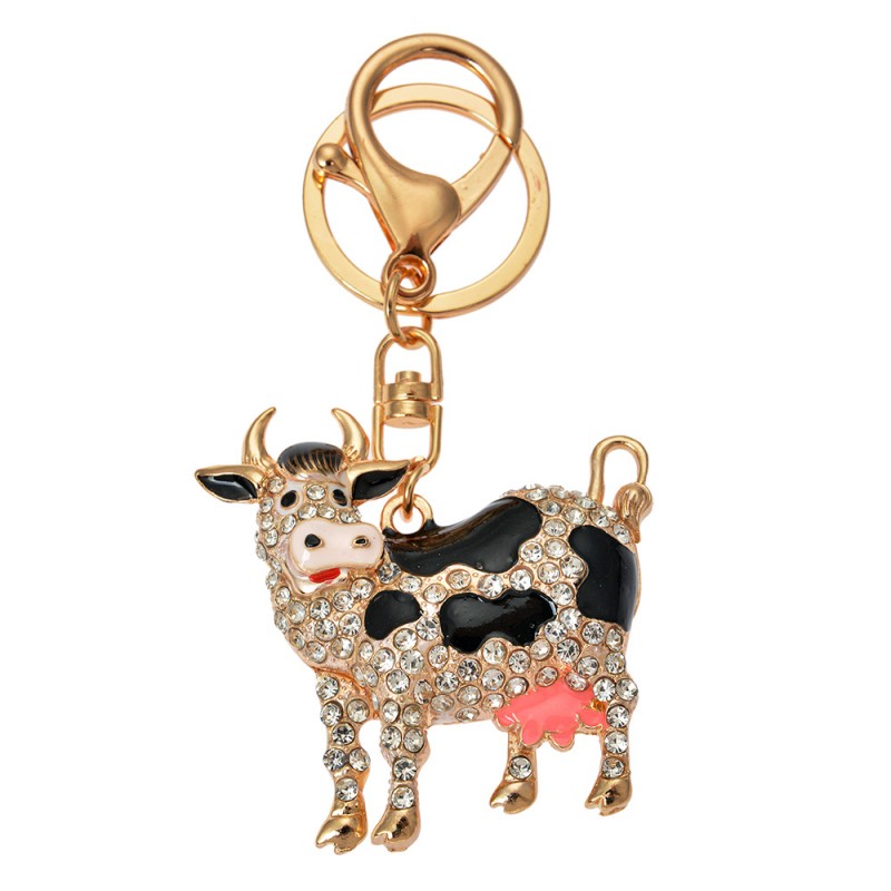 Clayre & Eef JZKC0174 Sleutelhanger Koe 5x2x5 Cm Goudkleurig Metaal