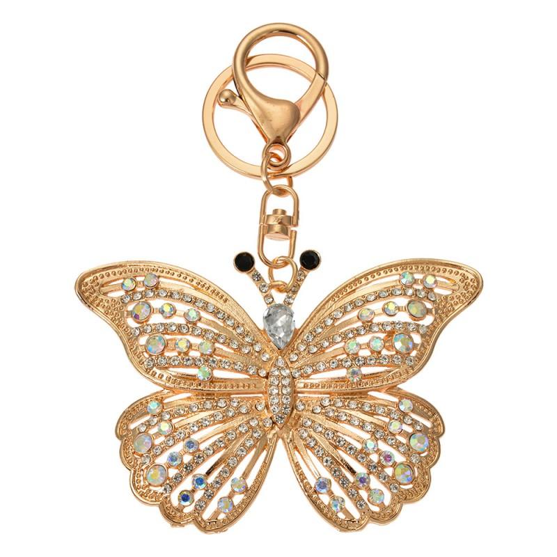 clayre & eef JZKC0175 Sleutelhanger Vlinder 6x2x8 cm Goudkleurig Metaal