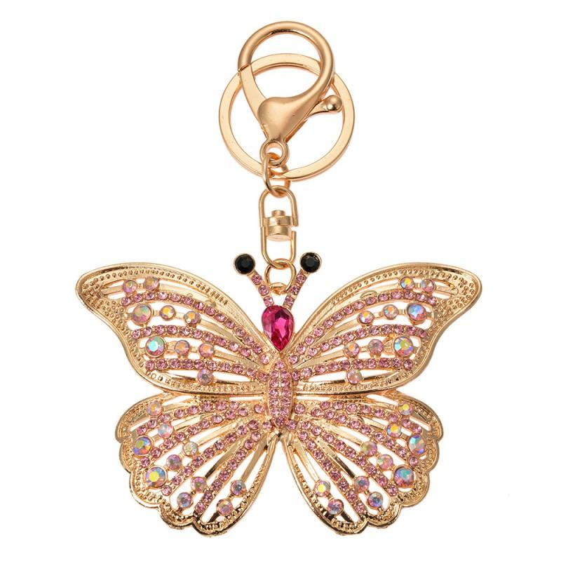 clayre & eef JZKC0176 Sleutelhanger Vlinder 6x2x8 cm Goudkleurig Metaal