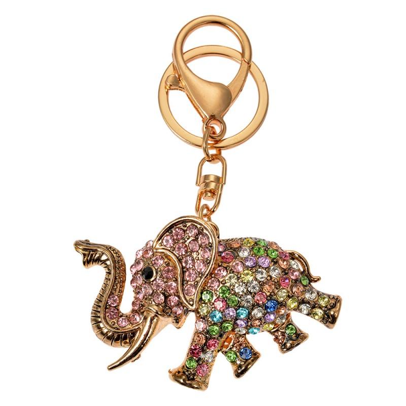 Clayre & Eef JZKC0179 Sleutelhanger Olifant 4x2x7 Cm Goudkleurig Roze Metaal