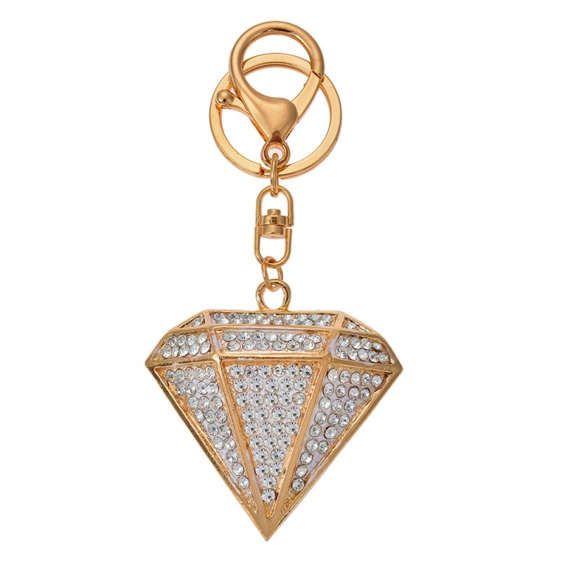 clayre & eef JZKC0181 Sleutelhanger 5x2x6 cm Goudkleurig Wit Metaal