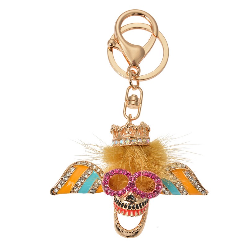 clayre & eef JZKC0184 Sleutelhanger 5x2x7 cm goudkleurig roze Metaal