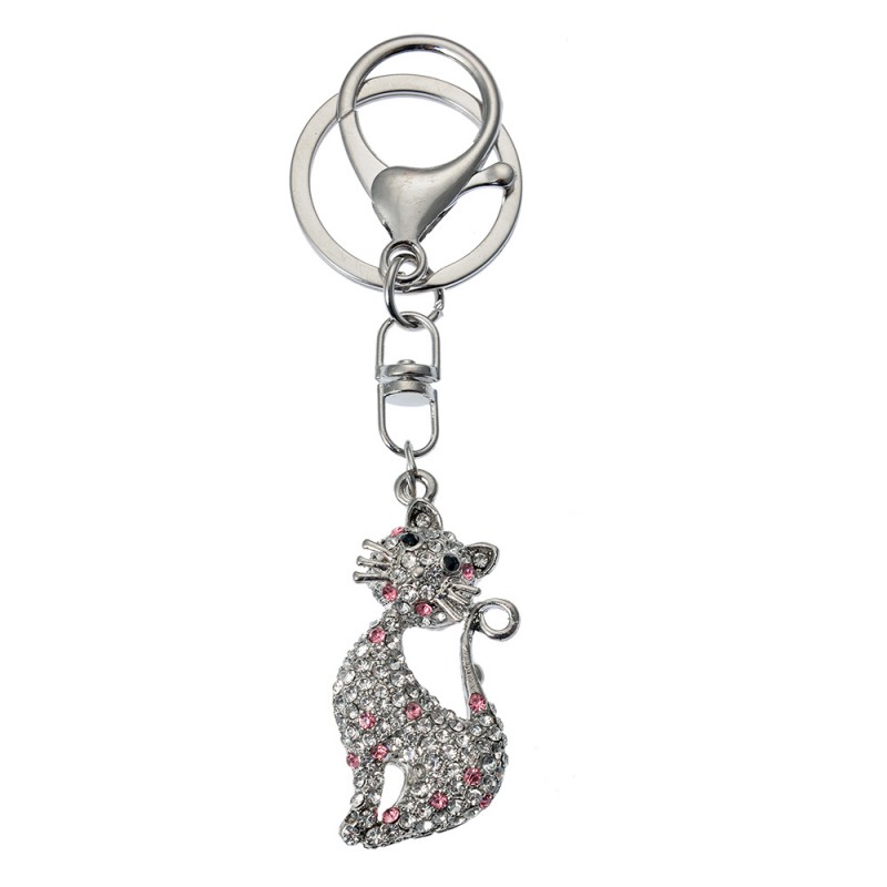 clayre & eef JZKC0185 Sleutelhanger Kat 3x2x5 cm Zilverkleurig Metaal