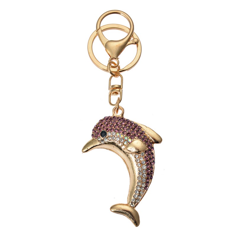 Clayre & Eef JZKC0187 Sleutelhanger Dolfijn 4x2x6 Cm Goudkleurig Roze Metaal