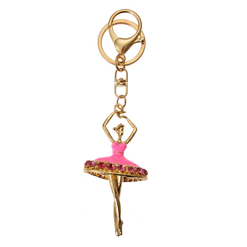 clayre & eef JZKC0188 Sleutelhanger Ballerina 4x2x8 cm goudkleurig roze Metaal