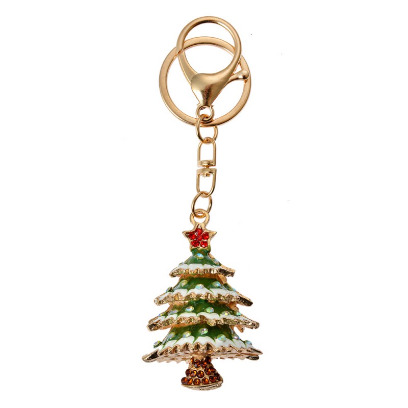Clayre & Eef JZKC0194 Sleutelhanger Kerstboom 4x3x6 Cm Goudkleurig Metaal