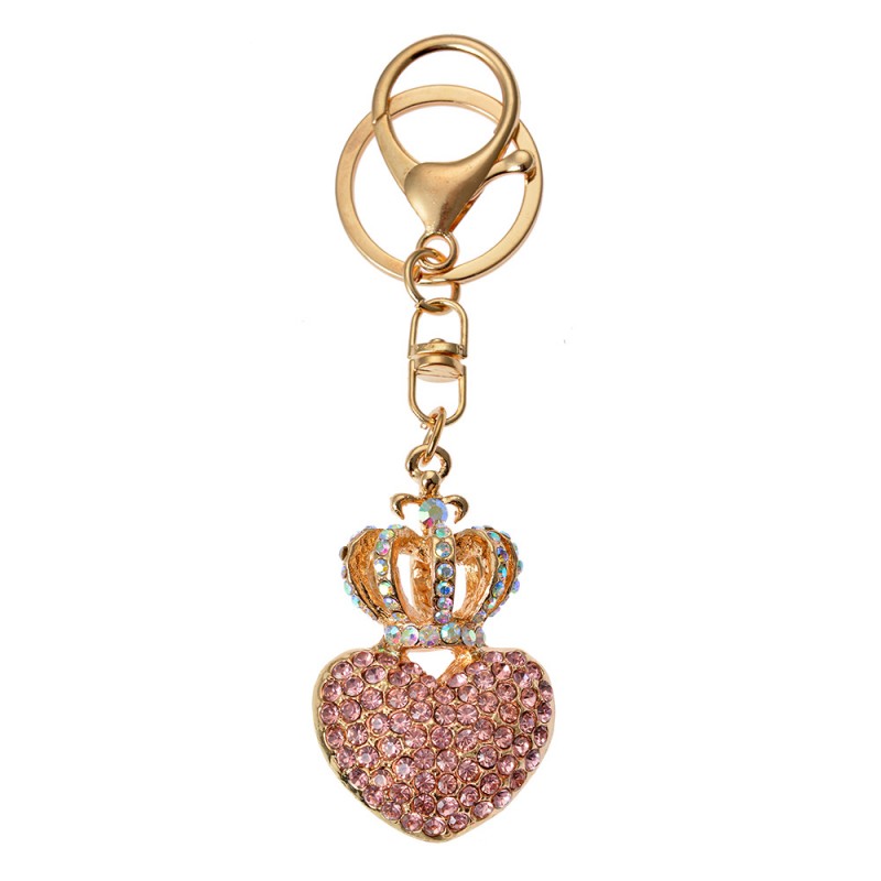 clayre & eef JZKC0200 Sleutelhanger Hart 3x2x5 cm goudkleurig roze Metaal