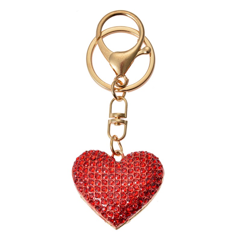 clayre & eef JZKC0203 Sleutelhanger Hart 4x2x4 cm Goudkleurig Rood Metaal