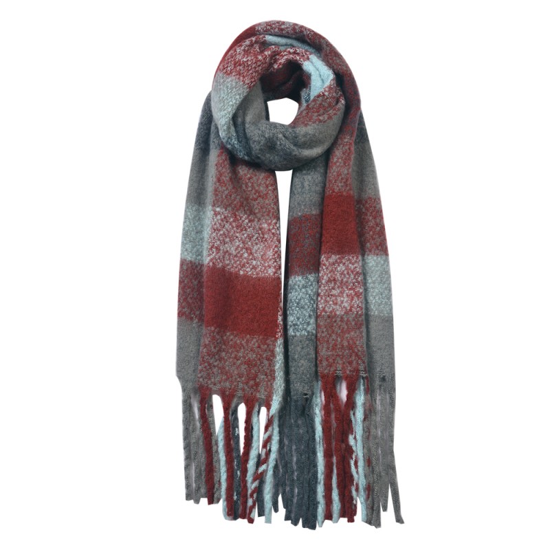 clayre & eef JZSC0478G Wintersjaal Dames 50x180 cm Grijs Rood Synthetisch Ruit Wintershawl