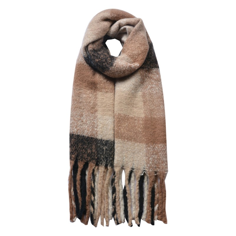 clayre & eef JZSC0478KH Wintersjaal Dames 50x180 cm Beige Bruin Synthetisch Ruit Wintershawl