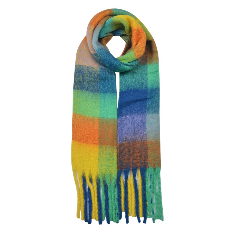 clayre & eef JZSC0615BL Wintersjaal Dames 35x210 cm Blauw Groen Synthetisch Ruit Wintershawl