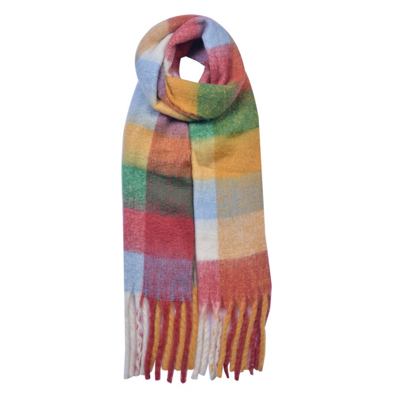 Clayre & Eef JZSC0615GR Wintersjaal Dames 35x210 Cm Groen Blauw Synthetisch Ruit Wintershawl