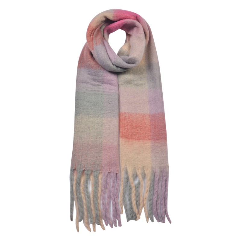 Clayre & Eef JZSC0615P Wintersjaal Dames 35x210 Cm Roze Synthetisch Ruit Wintershawl